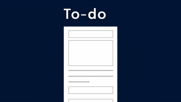 A mobile app mockup that’s incomplete with the label “To do” above. The mockup gets more and more complete while the label ch